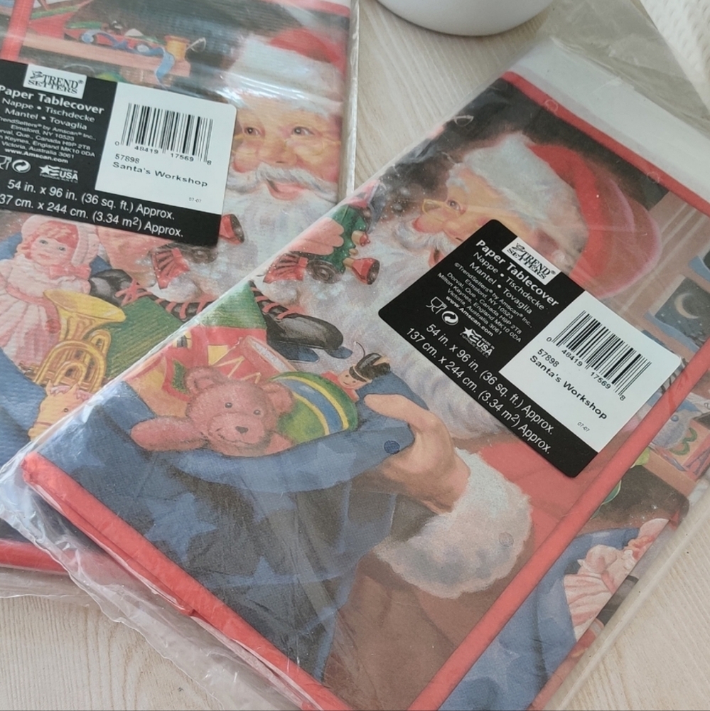 2-Vintage Trend Setters, Paper Christmas Table cover-Santa's Workshop 54"×96"